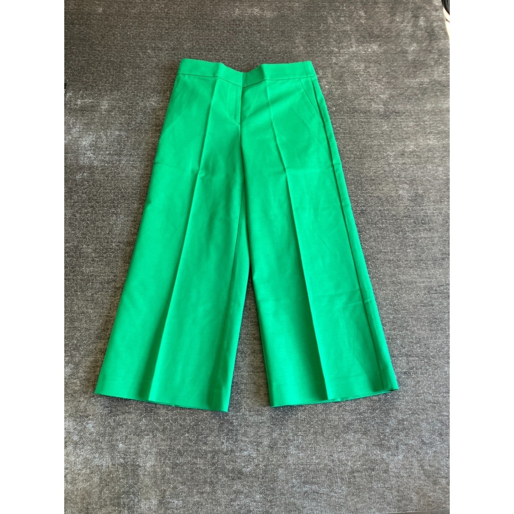 LOFT Cropped Pants Womens 6 Green Cotton Stretch Wide Leg Flat Front Business